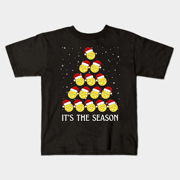 Pickleball Christmas Tree It's The Season Funny Pickleball Lover Kids T-Shirt by egcreations